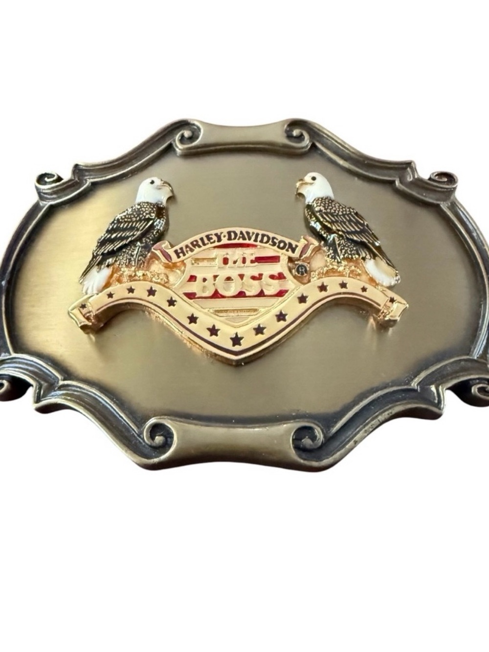 Vintage 1978 Harley Davidson Brass Belt Buckle Raintree Made In USA Twin Eagles